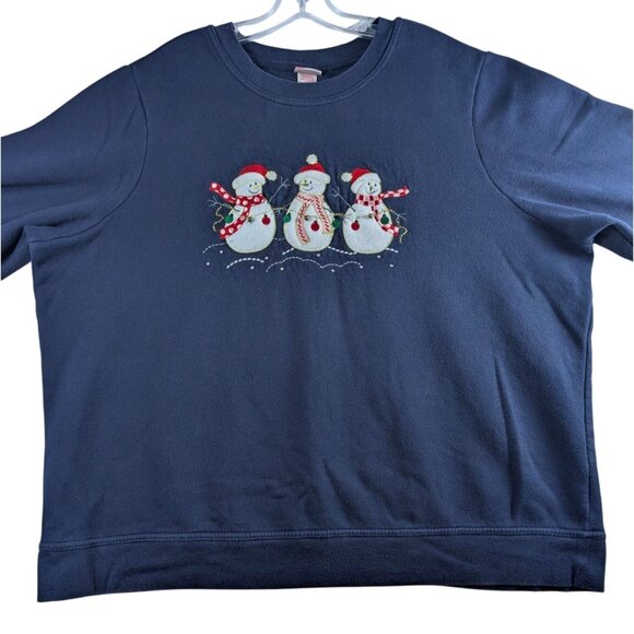 Holiday Editions Womens 2X Navy Blue Snowman Sweatshirt Cotton Blend Long Sleeve - Picture 2 of 10
